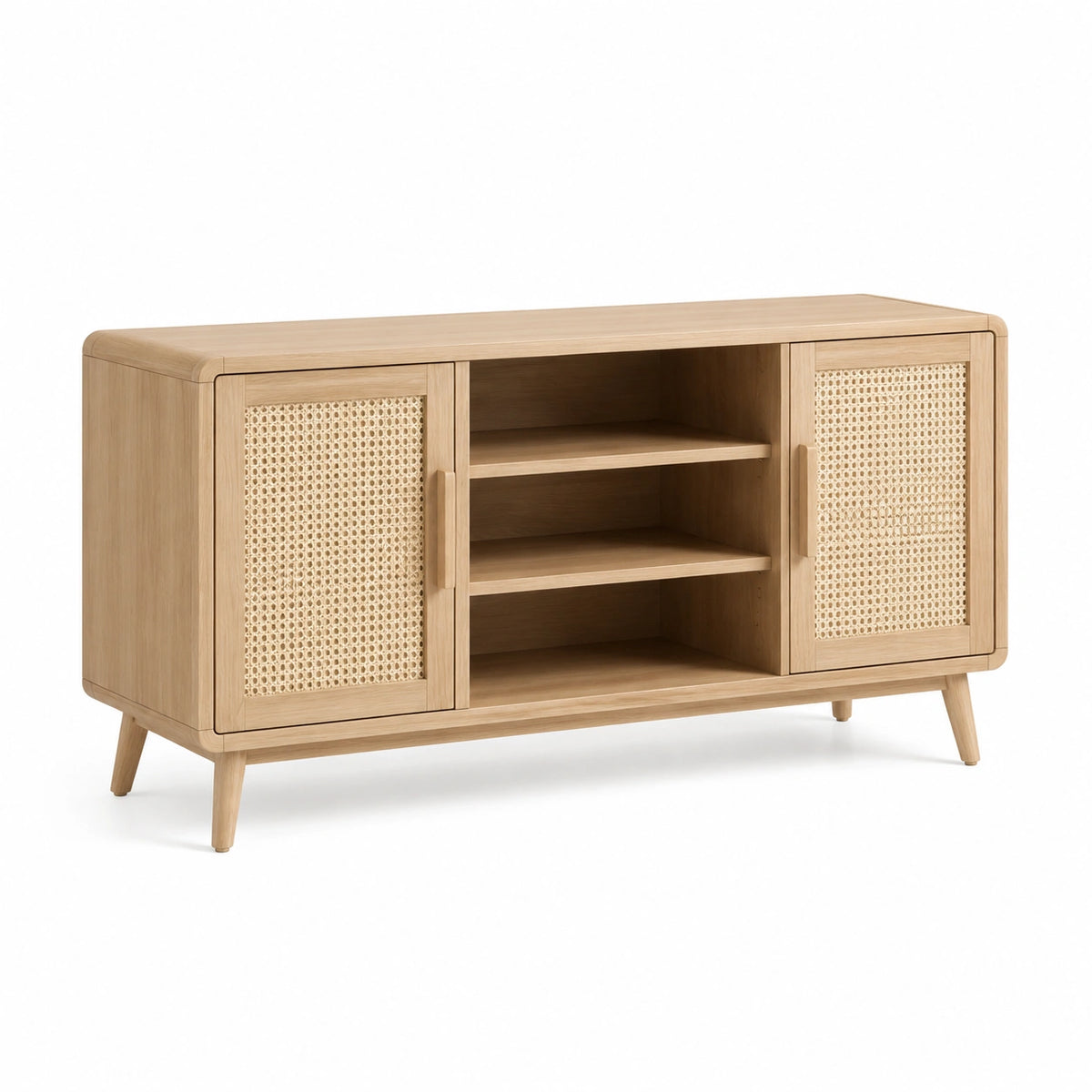 Sideboard aus Holz mit Rattangeflecht, Natur/Beige, 120 × 40 × 75 cm