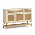 Sideboard aus Holz und Rattan im Landhausstil, 140 × 40 × 90 cm, Creme/Natur