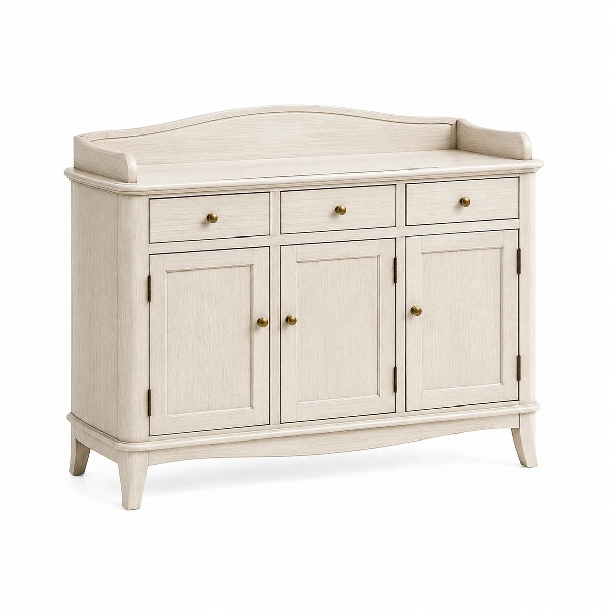 Landhaus-Sideboard aus Holz in Cremeweiß und Messingfarben, 139 × 45 × 95 cm, mit 3 Türen und 3 Schubladen