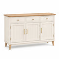 Sideboard 140 × 40 × 90 cm in Weiß mit Naturholzplatte und goldfarbenen Griffen