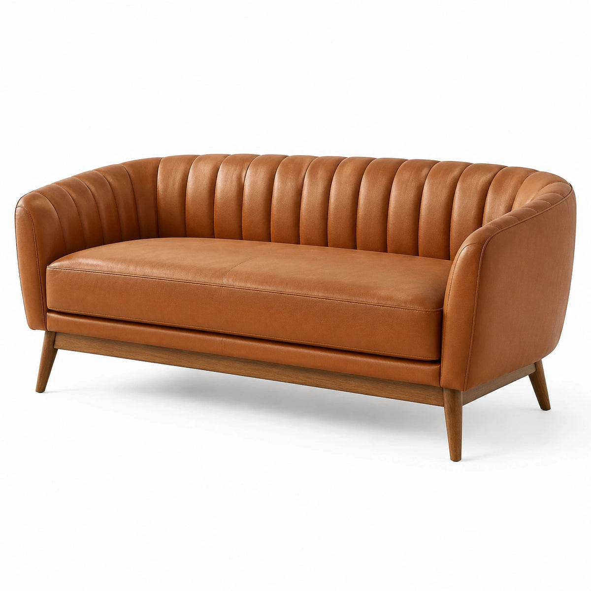 2-Sitzer-Sofa im Retro-Stil, 170 × 82 × 78 cm, Cognacfarbenes Kunstleder mit Holzgestell