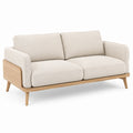 Zweisitzer-Sofa 160 × 85 × 80 cm mit beigem Stoffbezug und Holzgestell in Naturholz