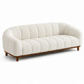 3-Sitzer-Sofa aus Bouclé-Textil, 220 × 90 × 75 cm, Creme mit braunem Holzgestell