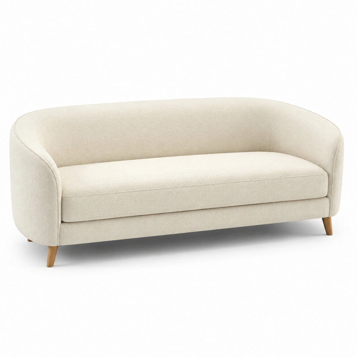 Geschwungenes 2-Sitzer-Sofa aus Bouclé, Creme/Hellbraun, 180 × 85 × 78 cm