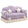 2-Sitzer-Sofa in Samtoptik mit Rüschen und Schleifen, 180 × 85 × 95 cm, Flieder/Cremeweiß