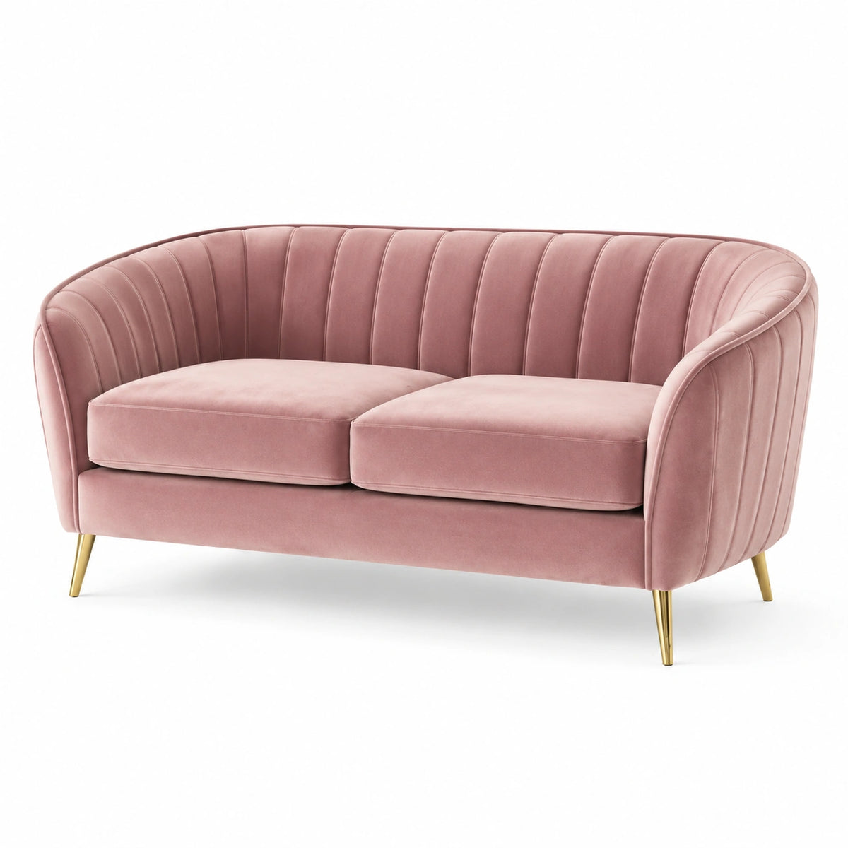 2-Sitzer-Sofa aus rosa Samt mit goldfarbenen Metallfüßen, 150 × 78 × 78 cm