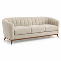 3-Sitzer-Sofa 220 × 90 × 78 cm in Creme und Braun mit Bouclébezug und Holzfüßen im Retro-Stil