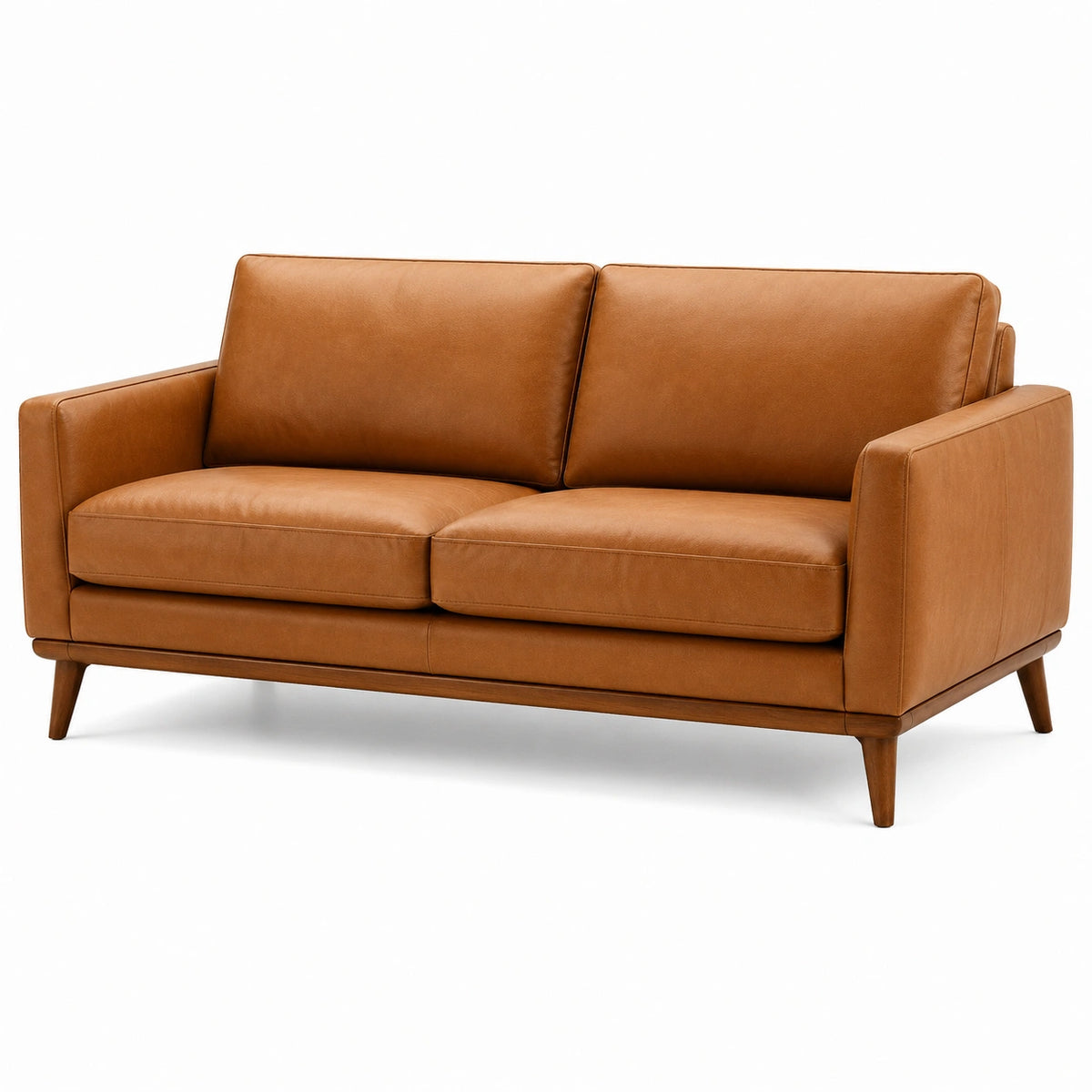 2-Sitzer-Sofa Braun in Lederoptik mit Holzfüßen im Mid-Century-Stil, 160 x 85 x 85 cm