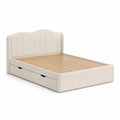 Gepolstertes Doppelbett Creme/Naturholz, 160 x 200 cm, mit 2 Schubladen, Gesamtmaße 215 x 170 x 110 cm