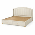 Polsterbett 160 × 200 cm in Creme mit 2 Schubladen, gepolstertem Kopfteil und goldfarbenen Akzenten
