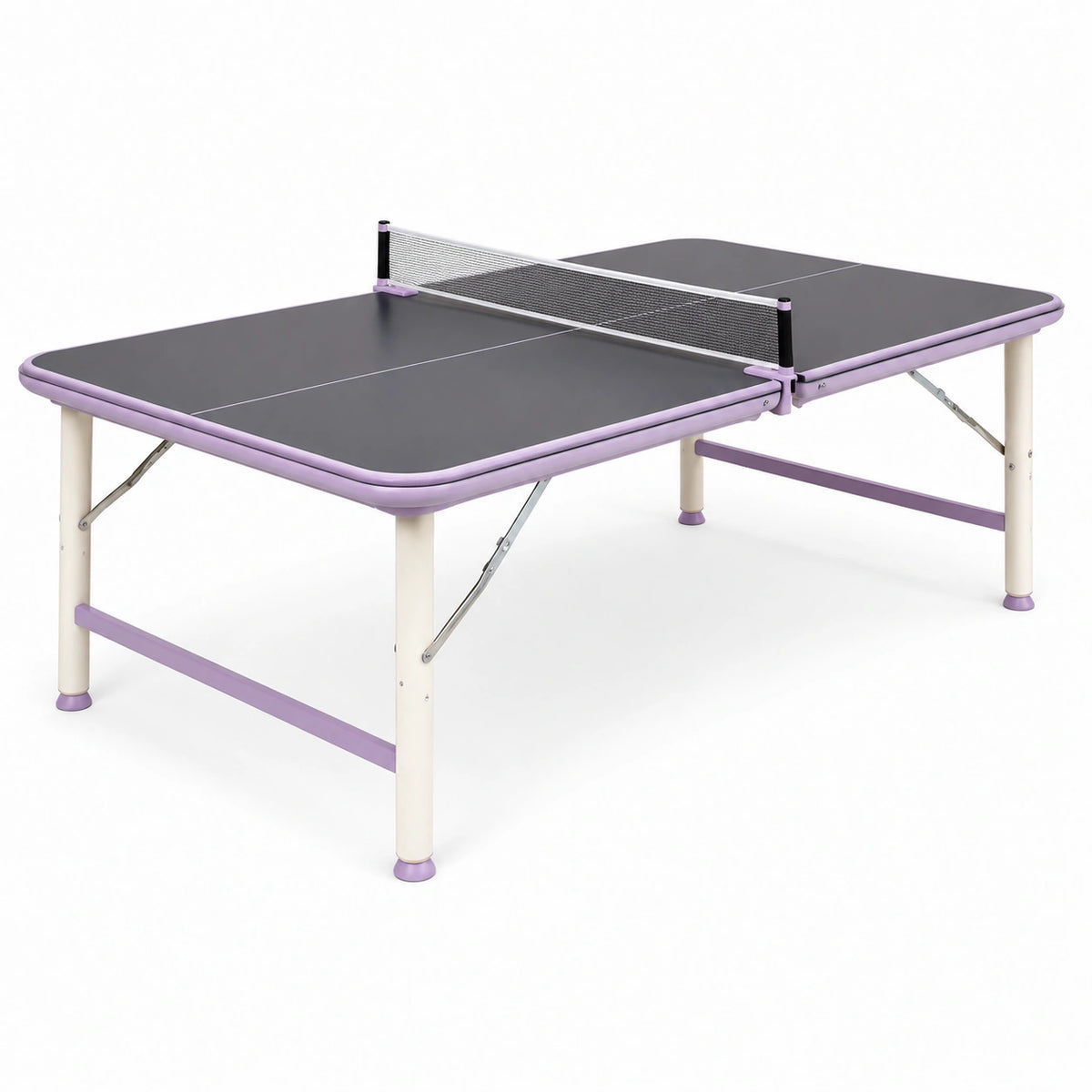 Klappbare Tischtennisplatte mit Netz, 180 x 90 x 76 cm, Schwarz/Lila/Creme