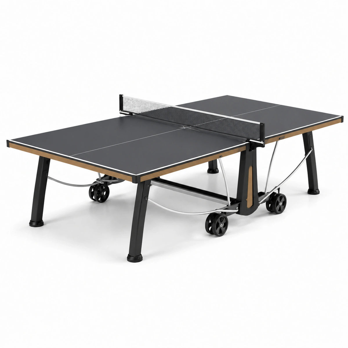 Tischtennisplatte für Innenräume mit Netz und Rollen, 274 × 152,5 × 76 cm, Schwarz/Braun