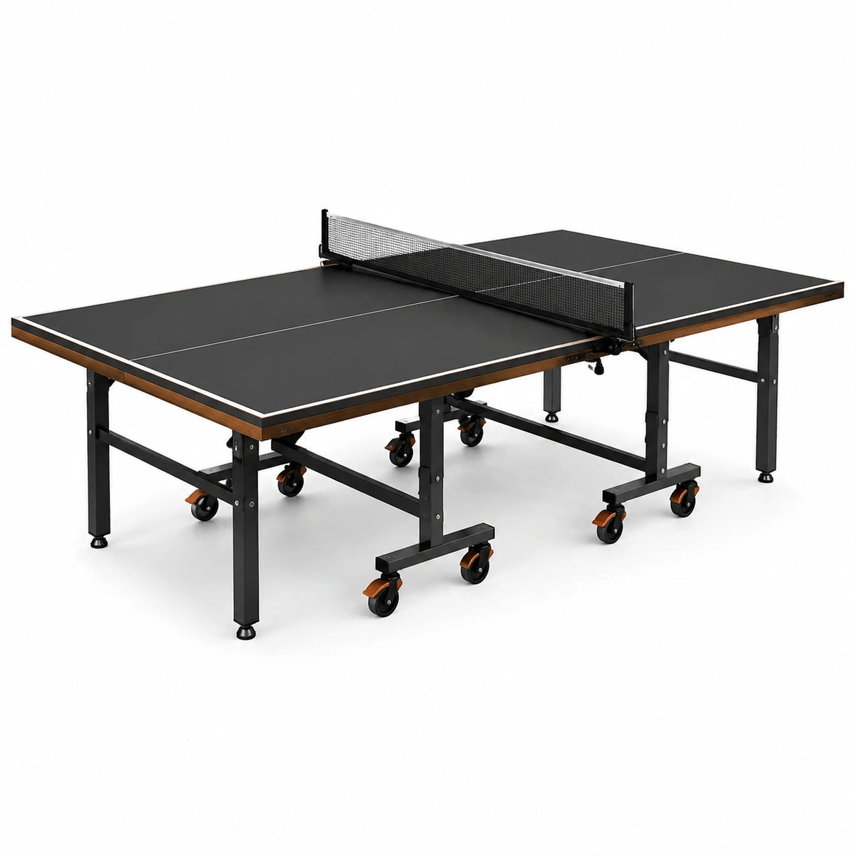 Klappbare Tischtennisplatte 274 × 152,5 × 76 cm mit Netz, Rollen und Feststellfunktion, Schwarz/Braun