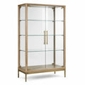 Holz- und Glasrahmen mit Metallakzenten, 100 × 45 × 180 cm, Natur/Gold/Transparent, 2 Glastüren