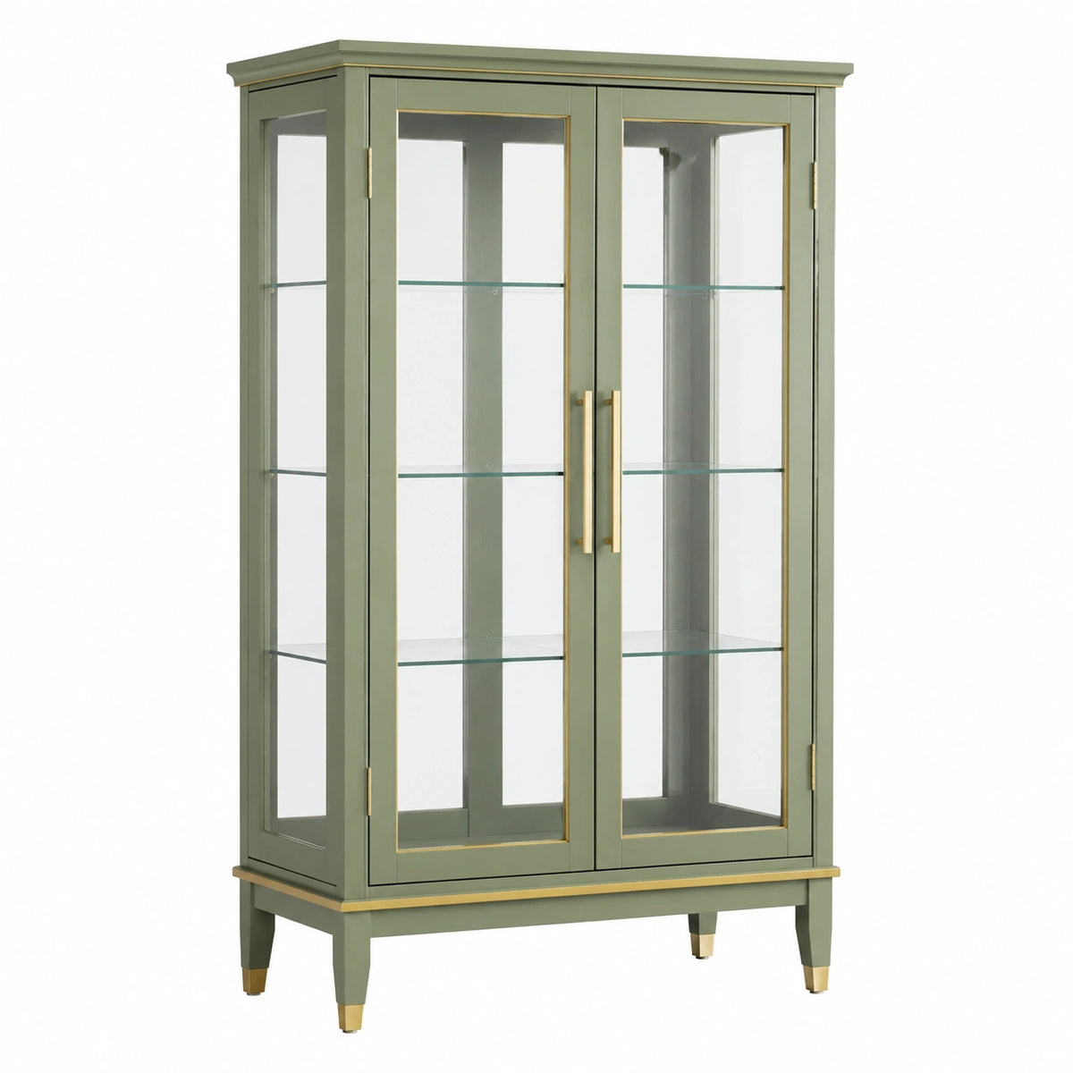 Klassische 2-türige Glasvitrine 90 × 40 × 180 cm in Grün mit goldfarbenen Akzenten