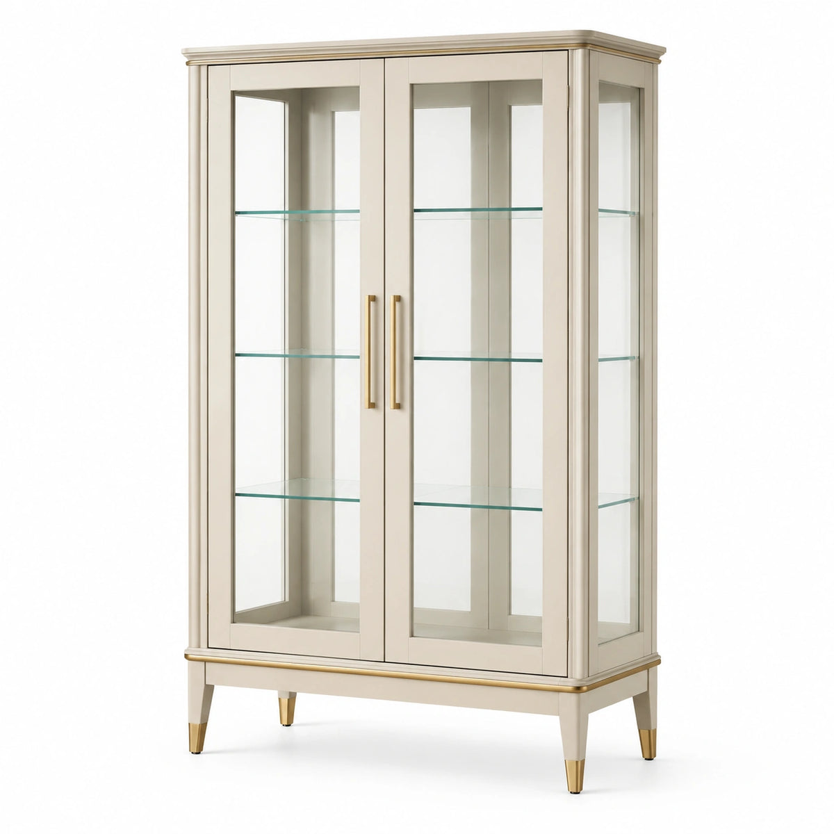 Vitrine in Creme und Gold mit Glastüren, 100 × 45 × 180 cm