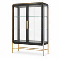 Glasvitrine 100 × 40 × 180 cm mit 2 Glastüren und 3 Glasböden, Schwarz/Gold