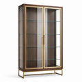 Vitrine 100 × 40 × 190 cm aus Holzwerkstoff, Glas und Metall in Braun, Gold und Transparent